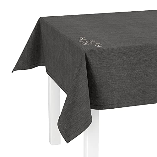 LILENO HOME Tischdecke abwaschbar [140x280cm] in Anthrazit - Gesäumte Polypropylen Gewebe Tischdecke wasserdicht mit Fleckschutz von LILENO HOME