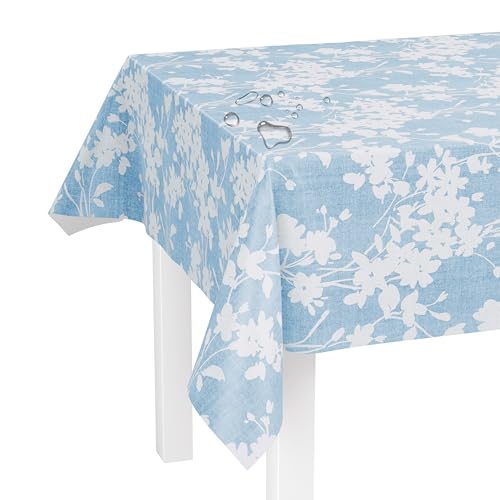 LILENO HOME Tischdecke abwaschbar als Meterware 100x140cm (Schnittkante) in Blätter-Ranke blau Motiv - Wachstuchtischdecke wasserabweisend ideal als Tischtuch o. Tischläufer für Bierzeltgarnitur von LILENO HOME