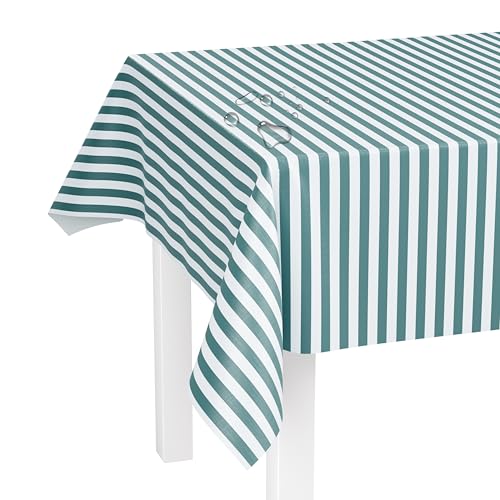 LILENO HOME Tischdecke abwaschbar als Meterware 100x140cm (Schnittkante) in Blockstreifen Aqua Motiv - Wachstuchtischdecke wasserabweisend ideal als Tischtuch o. Tischläufer für Bierzeltgarnitur von LILENO HOME