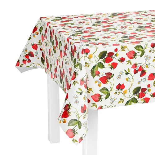 LILENO HOME Tischdecke abwaschbar als Meterware 100x140cm (Schnittkante) in Erdbeeren Motiv - Wachstuchtischdecke wasserabweisend ideal als Tischtuch o. Tischläufer für Bierzeltgarnitur von LILENO HOME