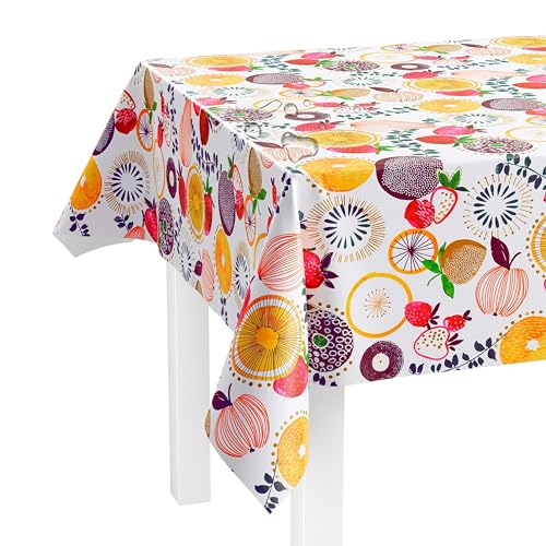 LILENO HOME Tischdecke abwaschbar als Meterware 100x140cm (Schnittkante) in Früchte-Mix Motiv - Wachstuchtischdecke wasserabweisend ideal als Tischtuch o. Tischläufer für Bierzeltgarnitur von LILENO HOME