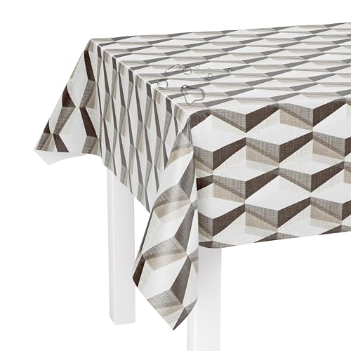 LILENO HOME Tischdecke abwaschbar als Meterware 100x140cm (Schnittkante) in Geometric Grey Motiv - Wachstuchtischdecke wasserabweisend ideal als Tischtuch o. Tischläufer für Bierzeltgarnitur von LILENO HOME