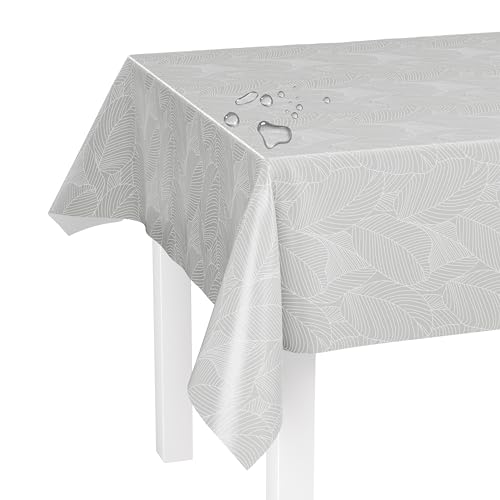 LILENO HOME Tischdecke abwaschbar als Meterware 100x140cm (Schnittkante) in Grafikblätter grau Motiv - Wachstuchtischdecke wasserabweisend ideal als Tischtuch o. Tischläufer für Bierzeltgarnitur von LILENO HOME