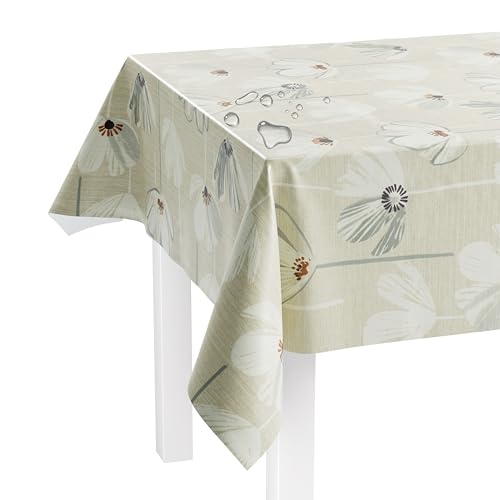 LILENO HOME Tischdecke abwaschbar als Meterware 100x140cm (Schnittkante) in Grafikblume grün Motiv - Wachstuchtischdecke wasserabweisend ideal als Tischtuch o. Tischläufer für Bierzeltgarnitur von LILENO HOME