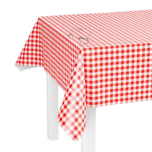 LILENO HOME Tischdecke abwaschbar als Meterware 100x140cm (Schnittkante) in Karo rot Motiv - Wachstuchtischdecke wasserabweisend ideal als Tischtuch o. Tischläufer für Bierzeltgarnitur von LILENO HOME