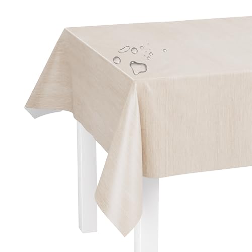 LILENO HOME Tischdecke abwaschbar als Meterware 100x140cm (Schnittkante) in Leinen Beige SP Motiv - Wachstuchtischdecke wasserabweisend ideal als Tischtuch o. Tischläufer für Bierzeltgarnitur von LILENO HOME