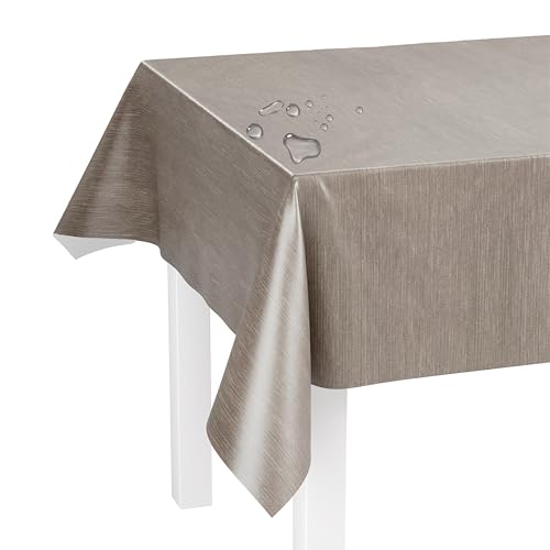 LILENO HOME Tischdecke abwaschbar als Meterware 100x140cm (Schnittkante) in Leinen Taupe SP Motiv - Wachstuchtischdecke wasserabweisend ideal als Tischtuch o. Tischläufer für Bierzeltgarnitur von LILENO HOME