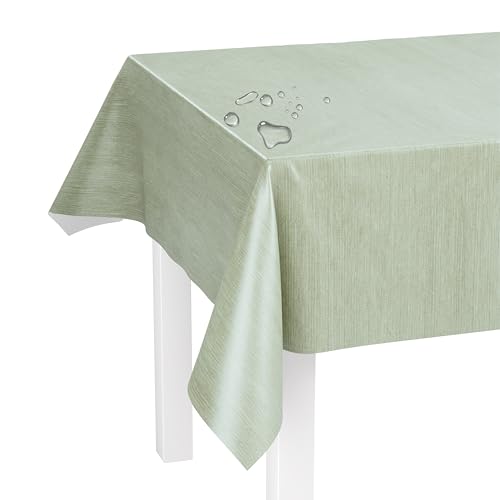 LILENO HOME Tischdecke abwaschbar als Meterware 100x140cm (Schnittkante) in Leinen grün Motiv - Wachstuchtischdecke wasserabweisend ideal als Tischtuch o. Tischläufer für Bierzeltgarnitur von LILENO HOME