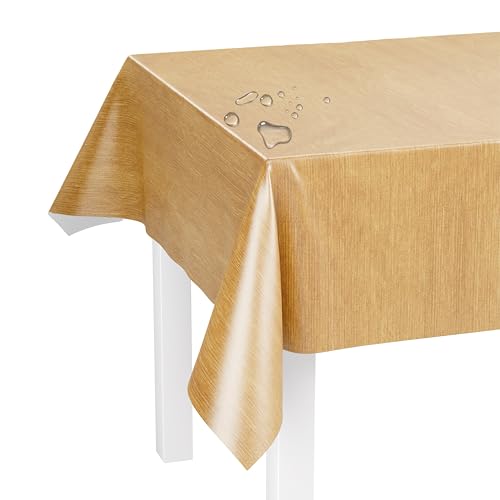 LILENO HOME Tischdecke abwaschbar als Meterware 100x140cm (Schnittkante) in Leinen senf Motiv - Wachstuchtischdecke wasserabweisend ideal als Tischtuch o. Tischläufer für Bierzeltgarnitur von LILENO HOME