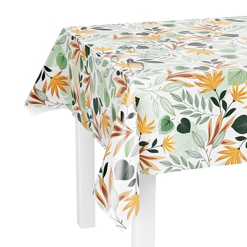 LILENO HOME Tischdecke abwaschbar als Meterware 100x140cm (Schnittkante) in Nordic Leaves Natur Motiv - Wachstuchtischdecke wasserabweisend ideal als Tischtuch o. Tischläufer für Bierzeltgarnitur von LILENO HOME