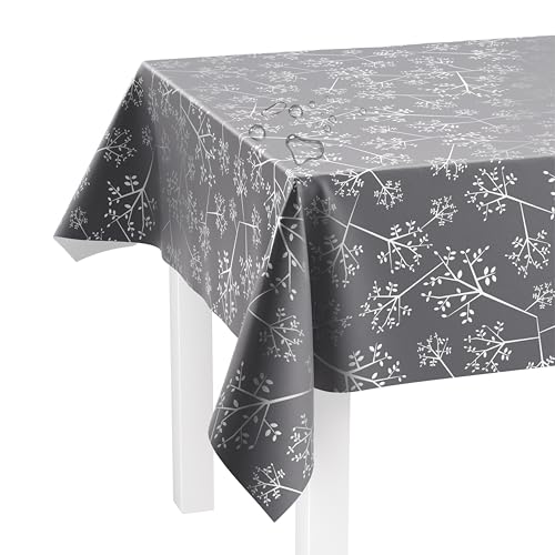 LILENO HOME Tischdecke abwaschbar als Meterware 100x140cm (Schnittkante) in Pusteblume anthrazit Motiv - Wachstuchtischdecke wasserabweisend ideal als Tischtuch o. Tischläufer für Bierzeltgarnitur von LILENO HOME