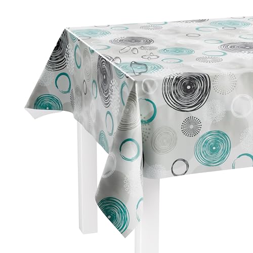 LILENO HOME Tischdecke abwaschbar als Meterware 100x140cm (Schnittkante) in Swirl türkis Motiv - Wachstuchtischdecke wasserabweisend ideal als Tischtuch o. Tischläufer für Bierzeltgarnitur von LILENO HOME