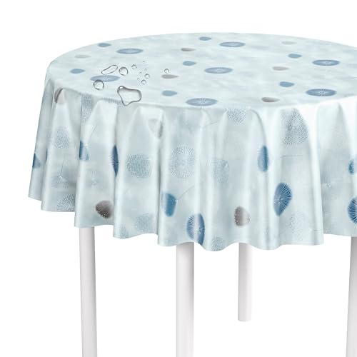 LILENO HOME Tischdecke abwaschbar als Meterware 140 cm rund (Schnittkante) in Allium blau Motiv - Wachstuchtischdecke wasserabweisend ideal als Tischtuch o. Tischläufer für Bierzeltgarnitur von LILENO HOME