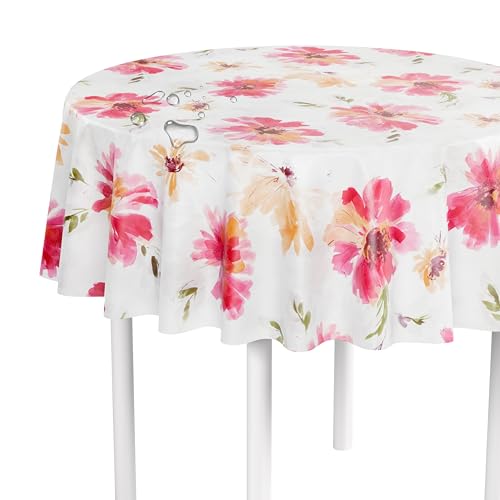 LILENO HOME Tischdecke abwaschbar als Meterware 140 cm rund (Schnittkante) in Flower Aquarell Motiv - Wachstuchtischdecke wasserabweisend ideal als Tischtuch o. Tischläufer für Bierzeltgarnitur von LILENO HOME