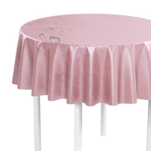 LILENO HOME Tischdecke abwaschbar als Meterware 140 cm rund (Schnittkante) in Leinen Rose Motiv - Wachstuchtischdecke wasserabweisend ideal als Tischtuch o. Tischläufer für Bierzeltgarnitur von LILENO HOME