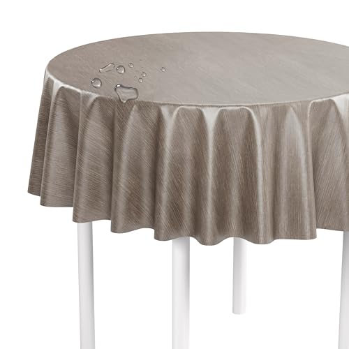 LILENO HOME Tischdecke abwaschbar als Meterware 140 cm rund (Schnittkante) in Leinen Taupe SP Motiv - Wachstuchtischdecke wasserabweisend ideal als Tischtuch o. Tischläufer für Bierzeltgarnitur von LILENO HOME