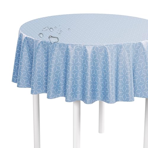 LILENO HOME Tischdecke abwaschbar als Meterware 140 cm rund (Schnittkante) in Octa türkis Motiv - Wachstuchtischdecke wasserabweisend ideal als Tischtuch o. Tischläufer für Bierzeltgarnitur von LILENO HOME