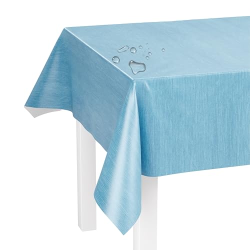 LILENO HOME Tischdecke abwaschbar als Meterware 160x140cm (Schnittkante) in Denim Blau - Wachstuchtischdecke wasserabweisend ideal als Tischtuch o. Tischläufer für Bierzeltgarnitur von LILENO HOME