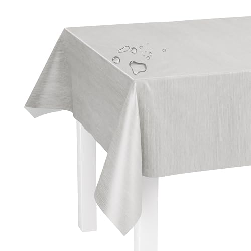 LILENO HOME Tischdecke abwaschbar als Meterware 160x140cm (Schnittkante) in Leinen grau Motiv - Wachstuchtischdecke wasserabweisend ideal als Tischtuch o. Tischläufer für Bierzeltgarnitur von LILENO HOME