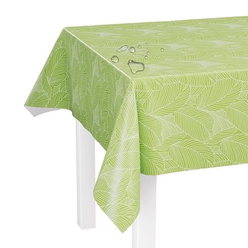 LILENO HOME Tischdecke abwaschbar als Meterware 200x140cm (Schnittkante) in Grafikblätter grün Motiv - Wachstuchtischdecke wasserabweisend ideal als Tischtuch o. Tischläufer für Bierzeltgarnitur von LILENO HOME