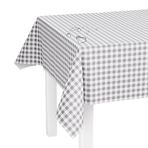 LILENO HOME Tischdecke abwaschbar als Meterware 200x140cm (Schnittkante) in Karo Grau S Motiv - Wachstuchtischdecke wasserabweisend ideal als Tischtuch o. Tischläufer für Bierzeltgarnitur von LILENO HOME