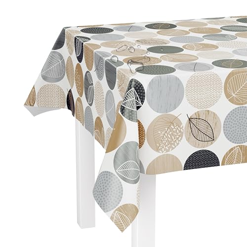 LILENO HOME Tischdecke abwaschbar als Meterware 200x140cm (Schnittkante) in Naturkreise Motiv - Wachstuchtischdecke wasserabweisend ideal als Tischtuch o. Tischläufer für Bierzeltgarnitur von LILENO HOME