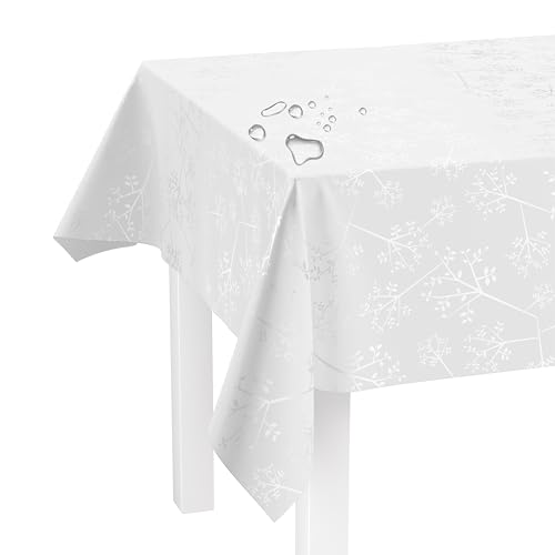 LILENO HOME Tischdecke abwaschbar als Meterware 200x140cm (Schnittkante) in Pusteblume Weiss Motiv - Wachstuchtischdecke wasserabweisend ideal als Tischtuch o. Tischläufer für Bierzeltgarnitur von LILENO HOME