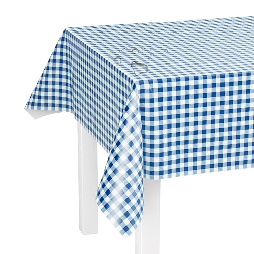 LILENO HOME Tischdecke abwaschbar als Meterware 240x140cm (Schnittkante) in Karo Blau S Motiv - Wachstuchtischdecke wasserabweisend ideal als Tischtuch o. Tischläufer für Bierzeltgarnitur von LILENO HOME