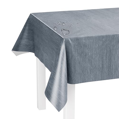 LILENO HOME Tischdecke abwaschbar als Meterware 240x140cm (Schnittkante) in Leinen Anthrazit - Wachstuchtischdecke wasserabweisend ideal als Tischtuch o. Tischläufer für Bierzeltgarnitur von LILENO HOME