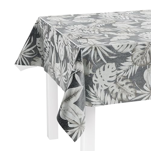 LILENO HOME Tischdecke abwaschbar als Meterware 240x140cm (Schnittkante) in Monstera grau Elegance Motiv - Wachstuchtischdecke wasserabweisend ideal als Tischtuch o. Tischläufer für Bierzeltgarnitur von LILENO HOME