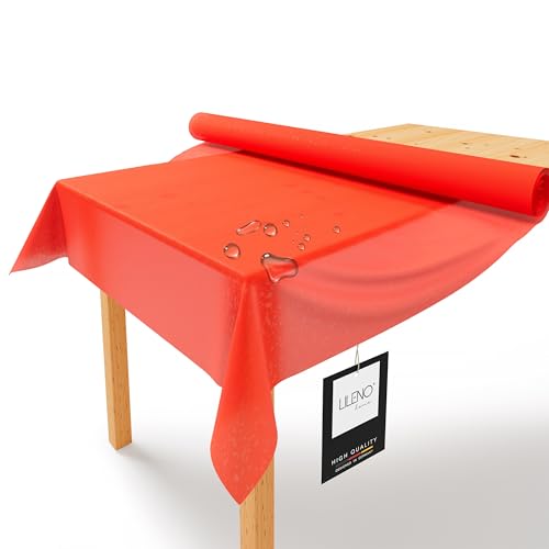 LILENO HOME Tischdeckenrolle 1,10 x 25 m - Tischdecke Rot aus Vlies - Stoffähnlich, abwaschbare Tischdecke als Rolle, Meterware Tischtuchrolle - Einweg Papiertischdecke Rolle Alternative von LILENO HOME