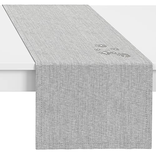 LILENO HOME Tischläufer abwaschbar [40x140cm] in Silber - Gesäumte Polypropylen Gewebe Tischläufer Tischdecke wasserdicht mit Fleckschutz von LILENO HOME