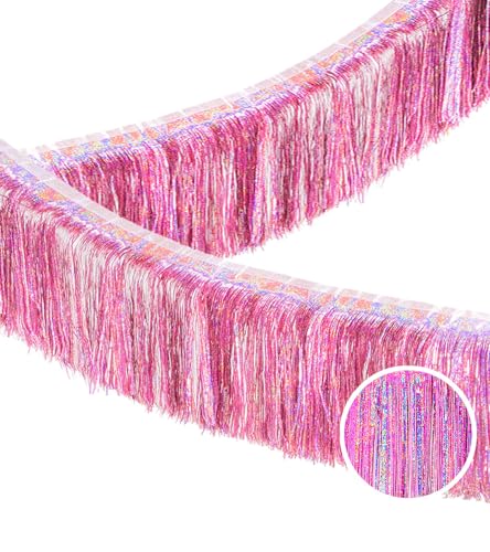 Premium Glitzer Rosa Fransen Lametta Girlande für Party Dekorationen – 4 Schichten dick, 2 Stück | LILF Folie Metallic Banner Party Luftschlangen für Hochzeit Geburtstag Weihnachten Dekoration Zuhause von LILF