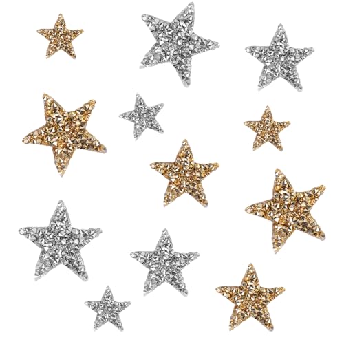 12 Stück Sterne zum Aufbügeln,Kostüm Patches Stern Bügelbilder Aufnäher Bügelbild Erwachsene Kleidung Silber Glitzer Aufkleber Textilien Accessoires (Silber+Gold) von LILIKAI