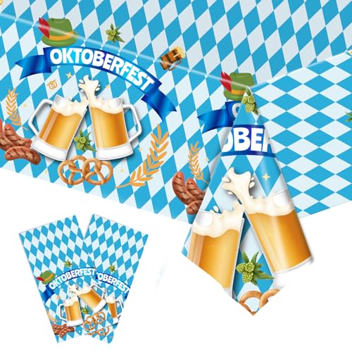 2 Stück Oktoberfest Tischdecke,Oktoberfest Deko,Bayern Party Dekoration Bayerische Tischdeko,Blau Weiß Bayrische Bier Tischtuch Set,Biertisch Plastik Einweg Tischdecken,für Festival Tisch(137×274cm) von LILIKAI