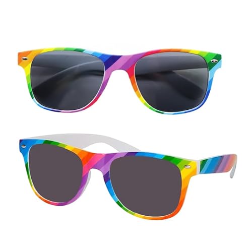 2 Stück Regenbogen Sonnenbrille,Pride Outfit LGBTQ Accessoires,CSD Outfit Damen Herren,Gay Bunte Brille,LGBT Partybrillen Rainbow Sunglass,für Hippie Kostüm Zubehör,Fasching Party Brillen Accessoire von LILIKAI
