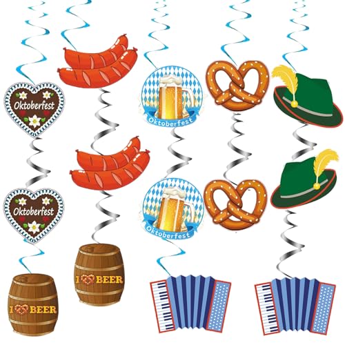 21 Stück Oktoberfest Deko Set,Bayrische Deko Party Banner Dekoration,Bayerisches Deckenhänger Wirbel spiral Girlande,for Bayrisch Decoration Oktoberfestparty Hängende Accessoires Bayern Dekorationen von LILIKAI