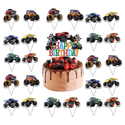 25 Stück Tortendeko Auto,Deko Geburtstag Monster Truck,Junge Party Topper,Hot Kindergeburtstag Kuchen Decoration,Geburtstagsdeko Trucks Dekoration,für Birthday Cake Muffin Cupcake Autos Dekorationen von LILIKAI