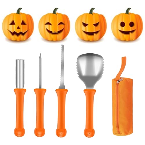 4 Stück Halloween Schnitzwerkzeug Kürbis,Schnitzset Halloween Basteln Pumpkin Schnitzen Werkzeug,Profi Kürbisschnitzwerkzeuge Set Carving Kürbisse Kopf lantern Animiert Deko,für Kinder Erwachsene von LILIKAI