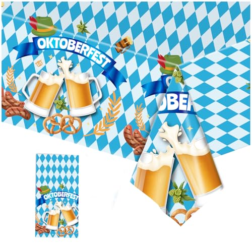 Oktoberfest Tischdecke,Oktoberfest Deko,Bayern Party Dekoration Bayerische Tischdeko,Blau Weiß Bayrische Bier Tischtuch Set,Biertisch Plastik Einweg Tischdecken,für Festival Tisch(137×274cm) von LILIKAI