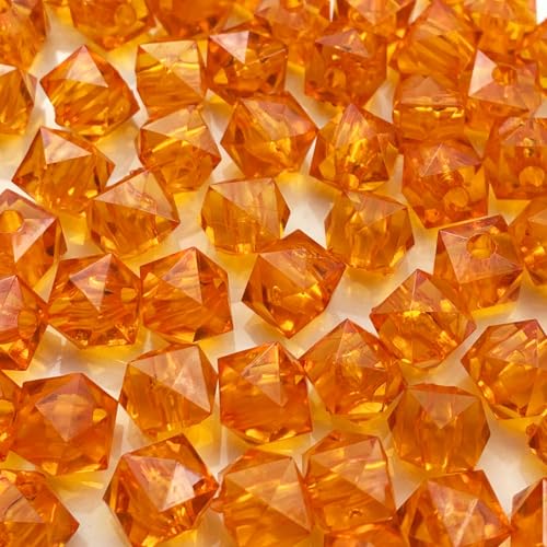 LIMAOLLY 100 Stück 12 mm Acryl-Würfel, facettierte Perlen, bunt, quadratisch, Kunststoff-Abstandshalter, lose Perlen für Bastelarbeiten, Halsketten, Armbänder, Ohrringe, Windspiele (Orange) von LIMAOLLY