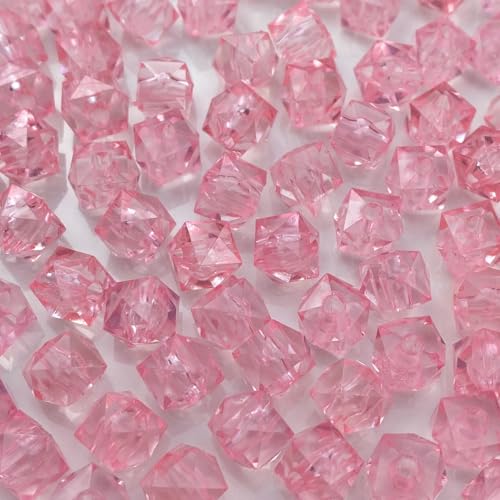 LIMAOLLY 100 Stück 12 mm Acryl-Würfel, facettierte Perlen, bunt, quadratisch, Kunststoff-Abstandshalter, lose Perlen für Bastelarbeiten, Halsketten, Armbänder, Ohrringe, Windspiele (Rosa) von LIMAOLLY