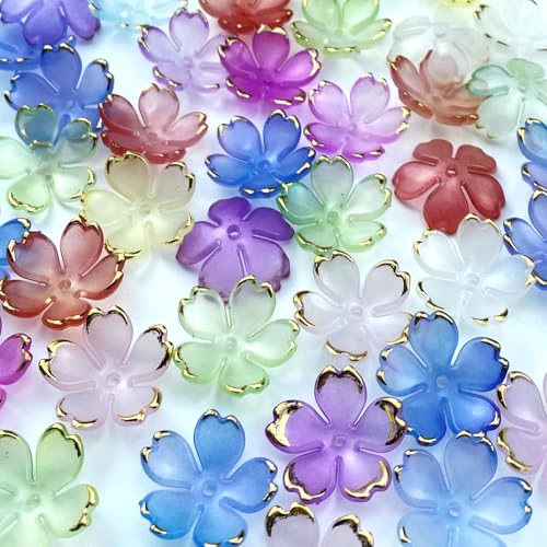 LIMAOLLY 120 Stück Acryl-Blumenperlen, Farbverlauf, Abstandshalter, Blumenperlen, Kirschblüte, vergoldet, bunte Blumen-Endkappen für Schmuckherstellung, Armband, Halskette, Ohrringe (gemischte Farben) von LIMAOLLY