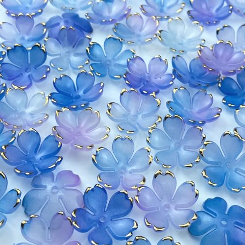 LIMAOLLY Acryl-Blumen-Perlen, Farbverlauf, Abstandshalter, Blumenperlen, Kirschblüte, vergoldet, bunte Blumen-Endkappen für Schmuckherstellung, Armband, Halskette, Ohrringe, 120 Stück (Blau / Violett) von LIMAOLLY