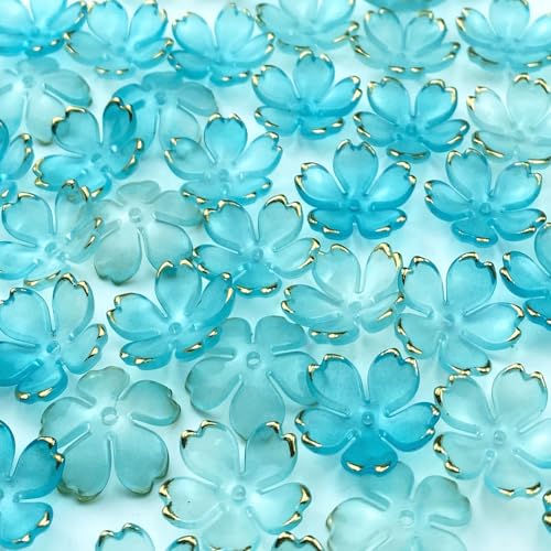 LIMAOLLY Acryl-Blumenperlen, Farbverlauf, Abstandshalter, Blumenperlen, Kirschblüte, vergoldet, bunte Blumen-Endkappen für Schmuckherstellung, Armband, Halskette, Ohrringe, Aquamarin, 120 Stück von LIMAOLLY