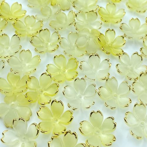 LIMAOLLY Acryl-Blumenperlen, Farbverlauf, Abstandshalter, Blumenperlen, Kirschblüte, vergoldet, bunte Blumen-Endkappen für Schmuckherstellung, Armband, Halskette, Ohrringe, Gelb, 120 Stück von LIMAOLLY