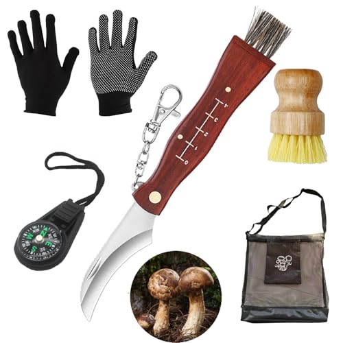 LIMEOW 1 Satz Pilzmesser Pilzmesser Set Pilzsammler Set Pilzbürste Pilzpinsel Pilztasche Mushroom Knife Schwammerlmesser Messer für Pilze Sammeln Picking-Set für Den Hausgebrauch und Den Außenbereich von LIMEOW