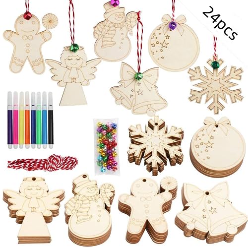 LIMEOW 80 Stück Weihnachtsbaum Deko Weihnachten Basteln Basteln Weihnachten Christbaumschmuck Holzfiguren Bemalen Holzsterne Holzsterne Basteln Dekoration für Feiertage Wie Weihnachten und Halloween von LIMEOW