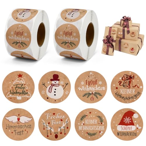 LIMITADA 1000 Stück Aufkleber Weihnachten Weihnachtssticker Kraftpapier Weihnachtsaufkleber auf Rolle Selbstklebender Aufkleber Rund Geschenkaufkleber Zum Beschriften Frohe Weihnachten Sticker von LIMITADA