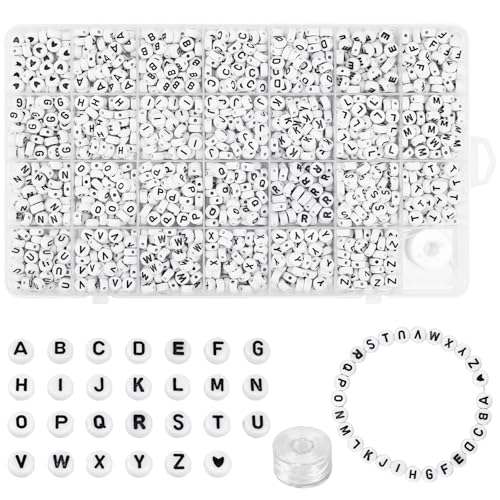 LIMITADA 1400 Stück Buchstabenperlen Acryl Buchstabenperlen für Armbänder Einzeln Buchstaben Perlen Set Perlen für Armbänder Buchstaben Set Rund Alphabet Spacer Perlen für Armbänder Schmuck Basteln von LIMITADA